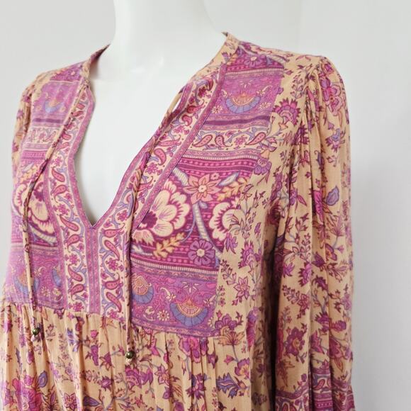 Spell & the Gypsy Collective Blouse Top XS Folk Song Floral Blossoms Puff Sleeve - Picture 2 of 12